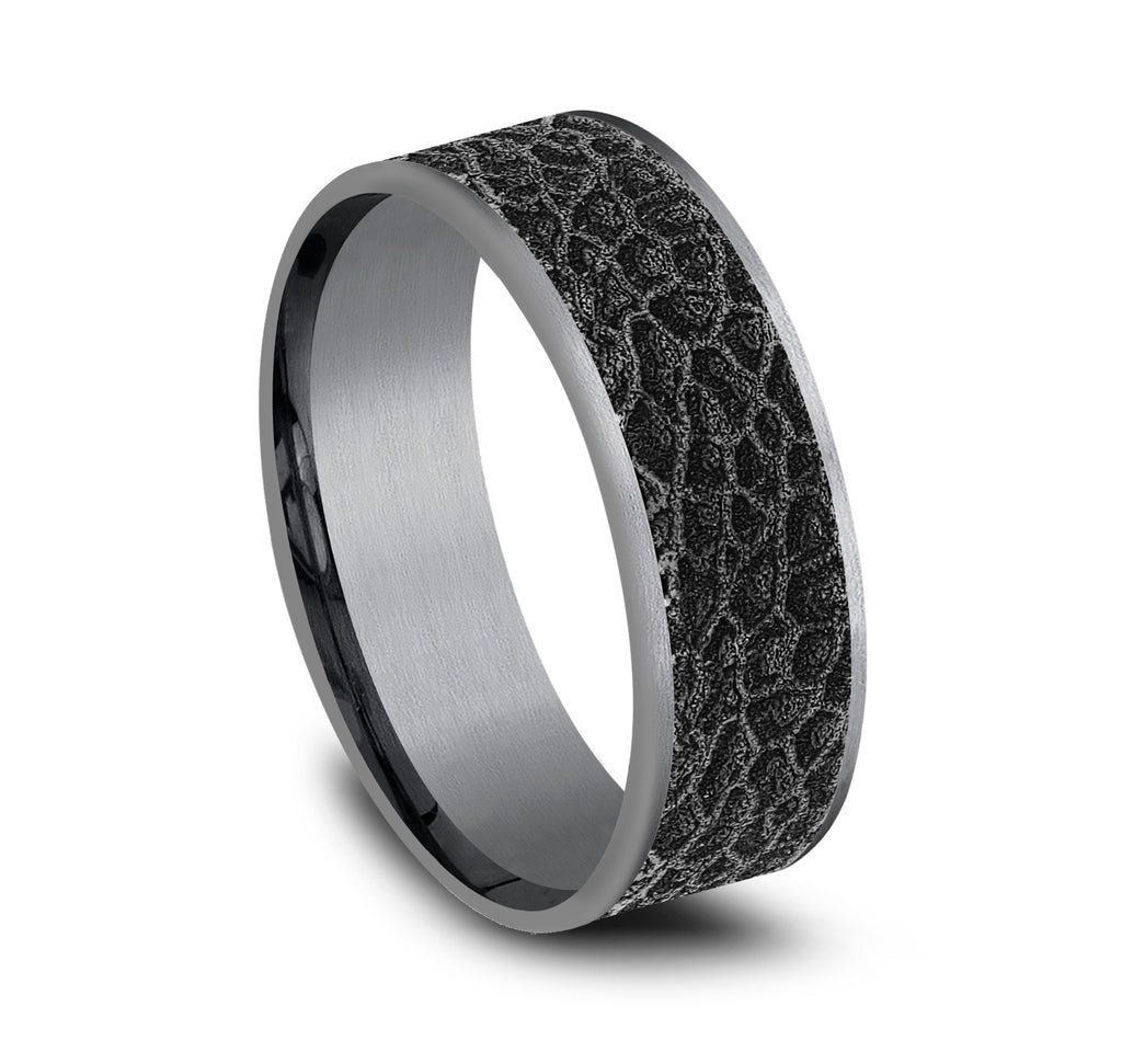 THE CORAL 7.5mm, Comfort fit, Grey Tantalum and Grey/Black Titanium, Coral pattern, thin edges
