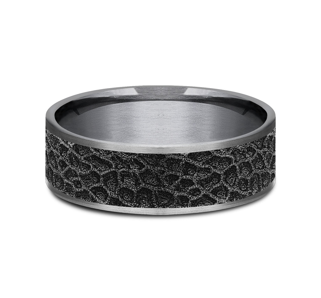 THE CORAL 7.5mm, Comfort fit, Grey Tantalum and Grey/Black Titanium, Coral pattern, thin edges