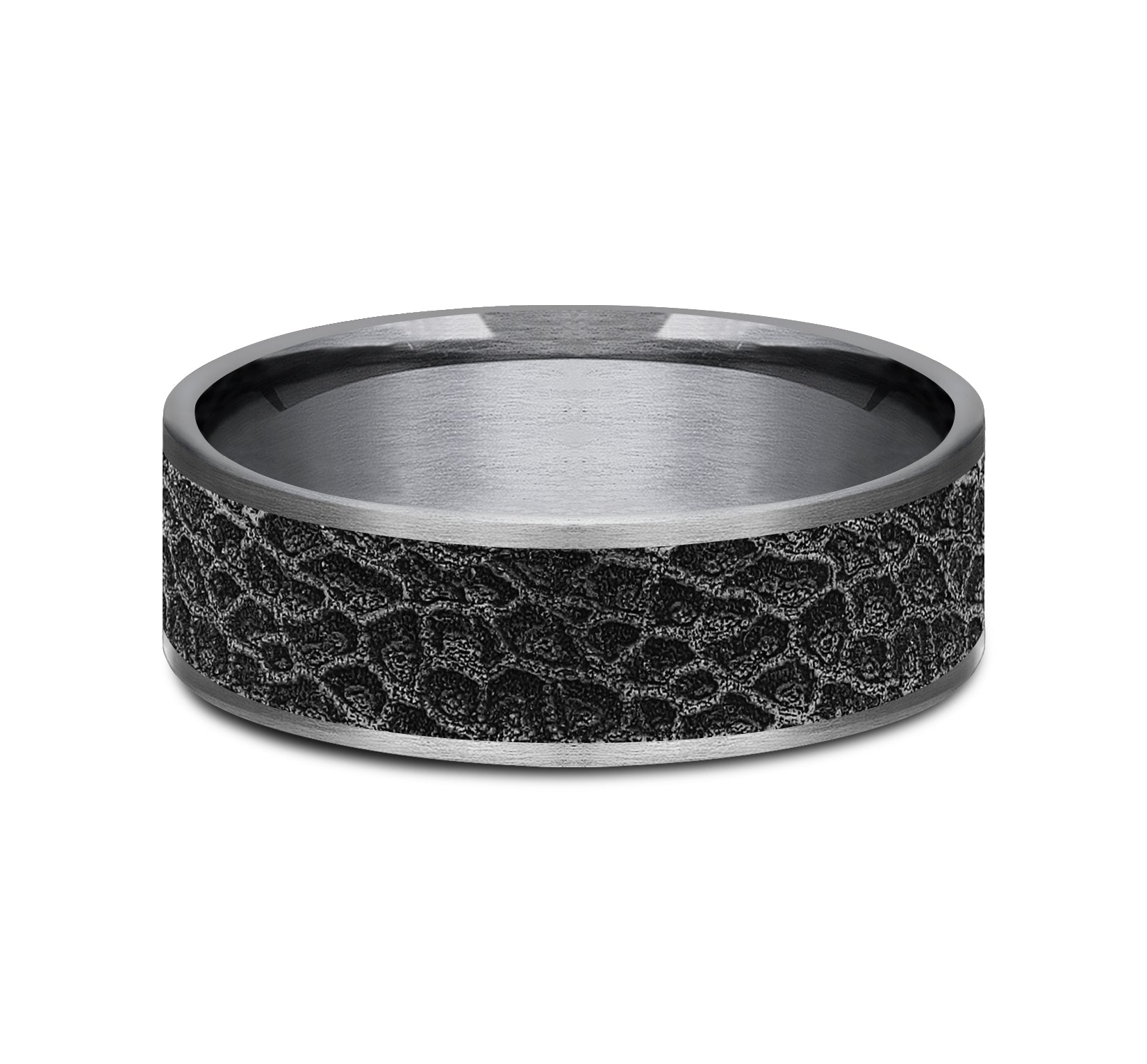 THE CORAL 7.5mm, Comfort fit, Grey Tantalum and Grey/Black Titanium, Coral pattern, thin edges