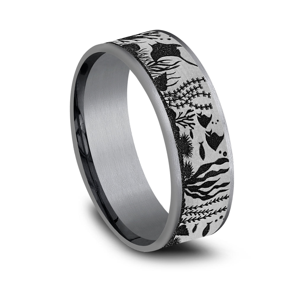 THE OCEAN 7.5mm, Comfort fit, Grey Tantalum and Grey/Black Titanium, Ocean life design, thin edges