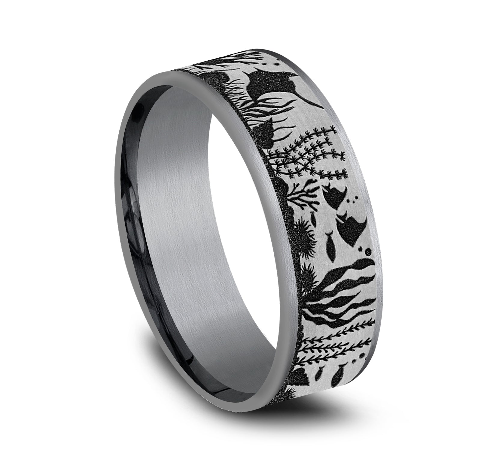 THE OCEAN 7.5mm, Comfort fit, Grey Tantalum and Grey/Black Titanium, Ocean life design, thin edges