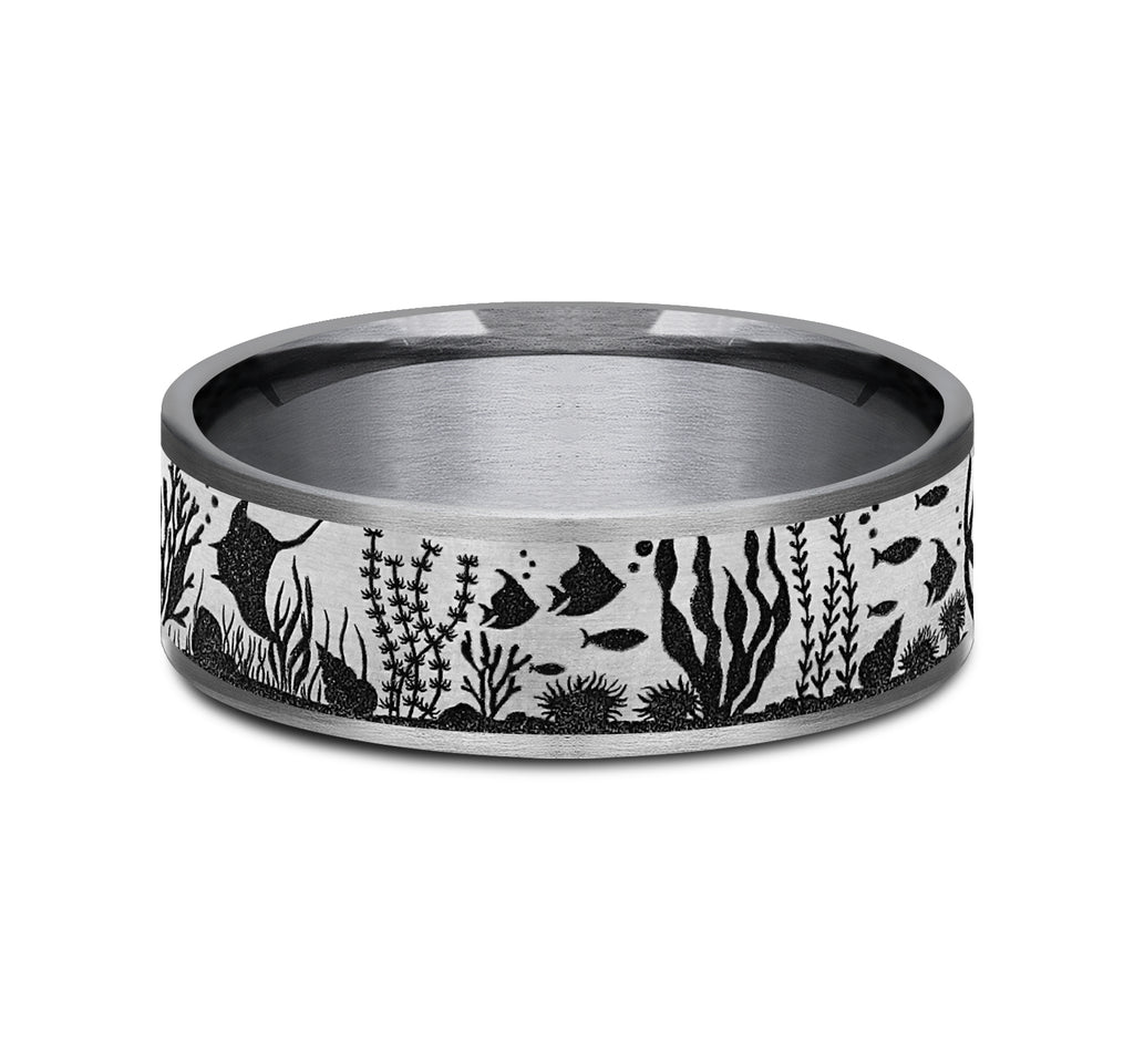 THE OCEAN 7.5mm, Comfort fit, Grey Tantalum and Grey/Black Titanium, Ocean life design, thin edges