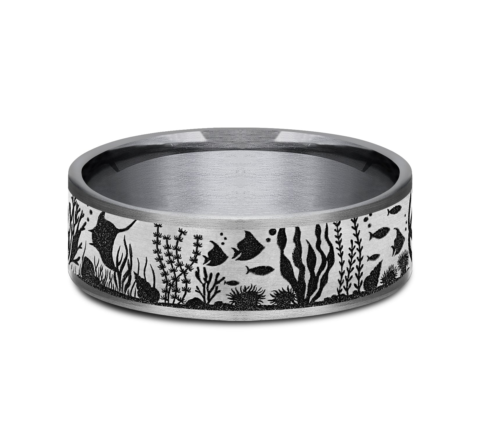 THE OCEAN 7.5mm, Comfort fit, Grey Tantalum and Grey/Black Titanium, Ocean life design, thin edges