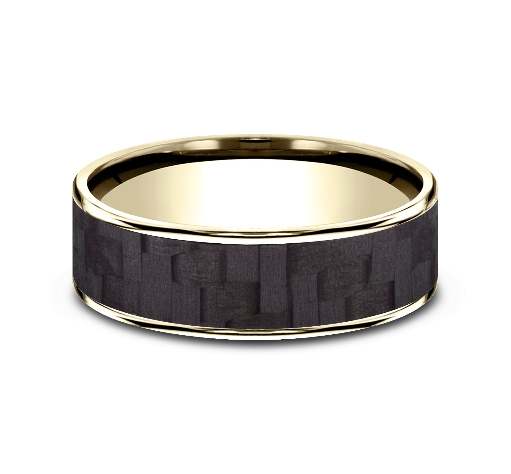 THE SCHUMACHER 6.5mm, Comfort fit, 14K Yellow Gold and Black Carbon Fiber, Twilled Carbon Fiber center, polished thin edges