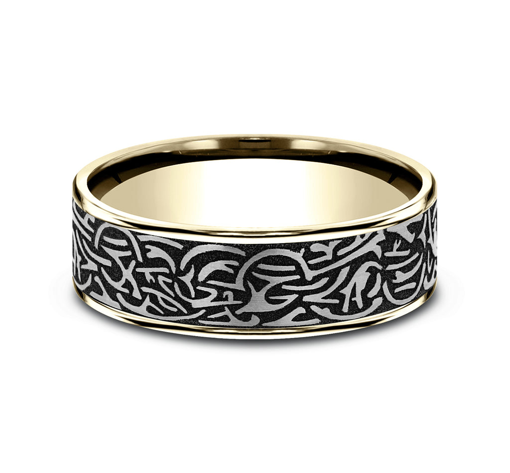 THORS HAMMER 7.5mm, Comfort fit, 14K Yellow Gold and Grey-Black Titanium