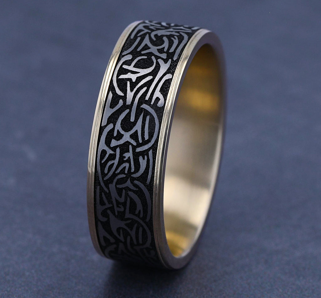 THORS HAMMER 7.5mm, Comfort fit, 14K Yellow Gold and Grey-Black Titanium