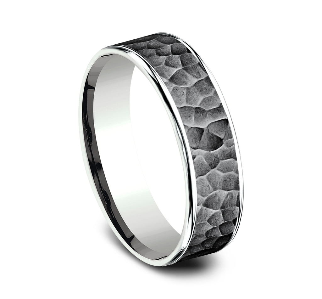 THE MAX 6.5mm, Comfort fit, 14K White Gold and Darkened Tantalum, Hammered center, polished thin edges