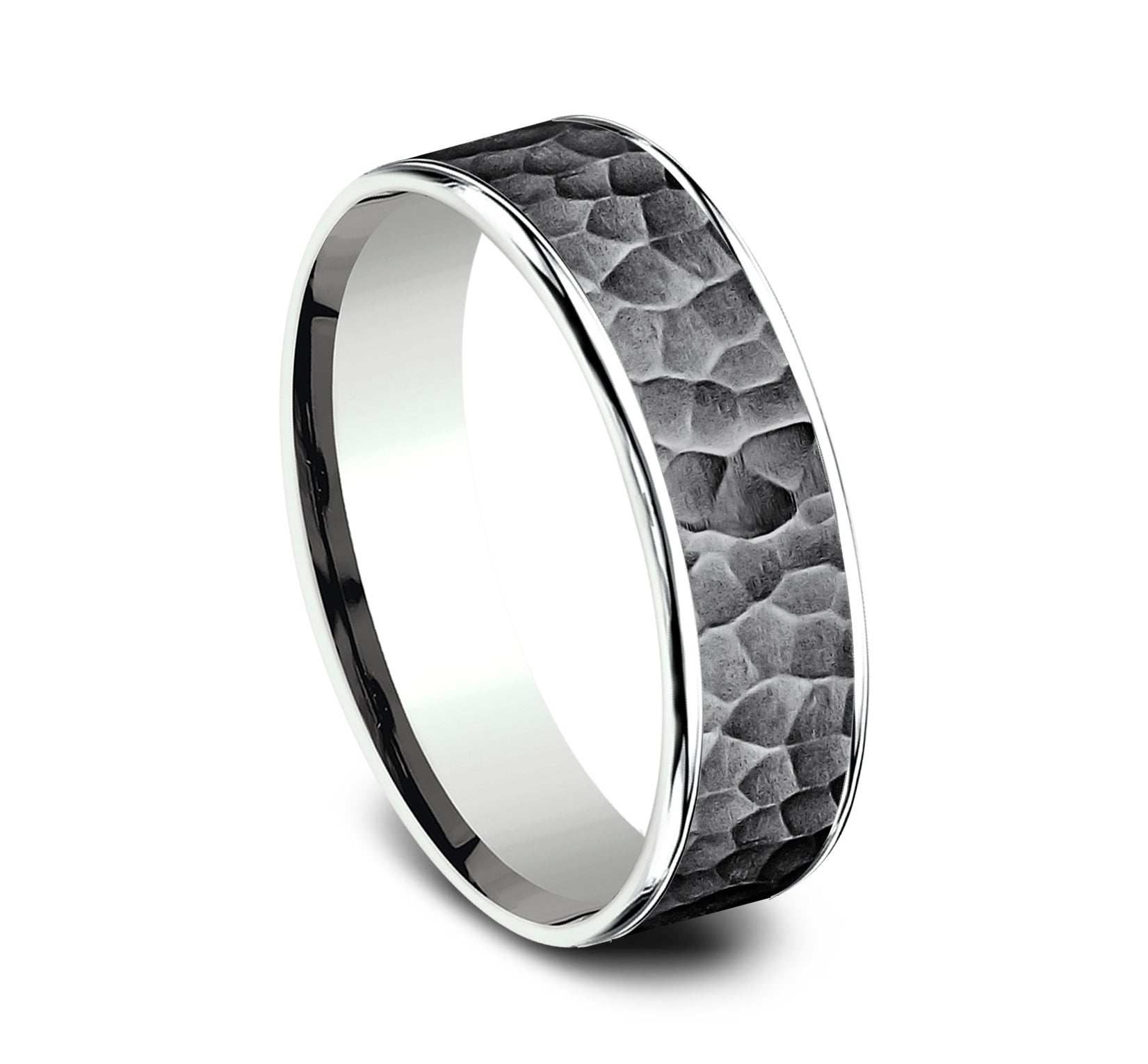 THE MAX 6.5mm, Comfort fit, 14K White Gold and Darkened Tantalum, Hammered center, polished thin edges