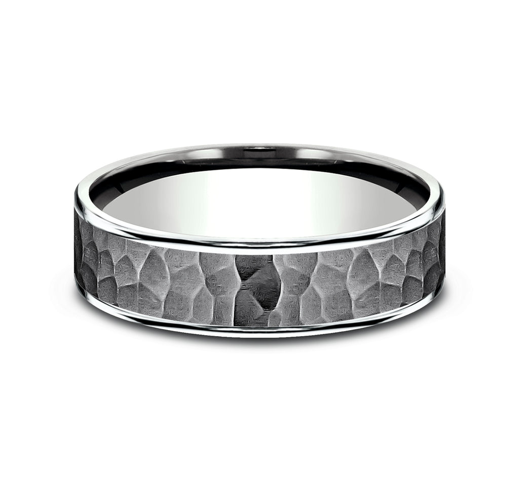 THE MAX 6.5mm, Comfort fit, 14K White Gold and Darkened Tantalum, Hammered center, polished thin edges