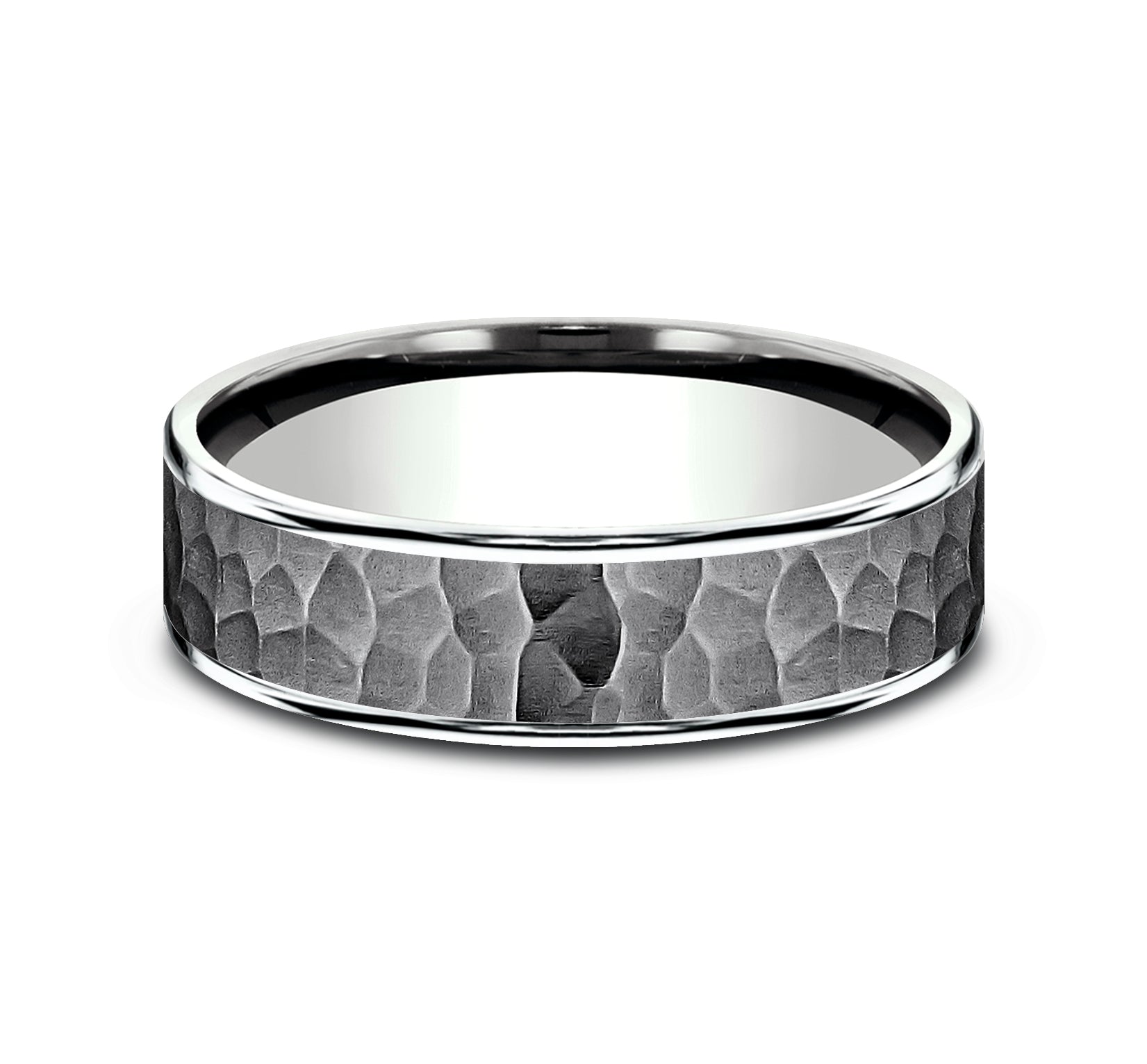 THE MAX 6.5mm, Comfort fit, 14K White Gold and Darkened Tantalum, Hammered center, polished thin edges