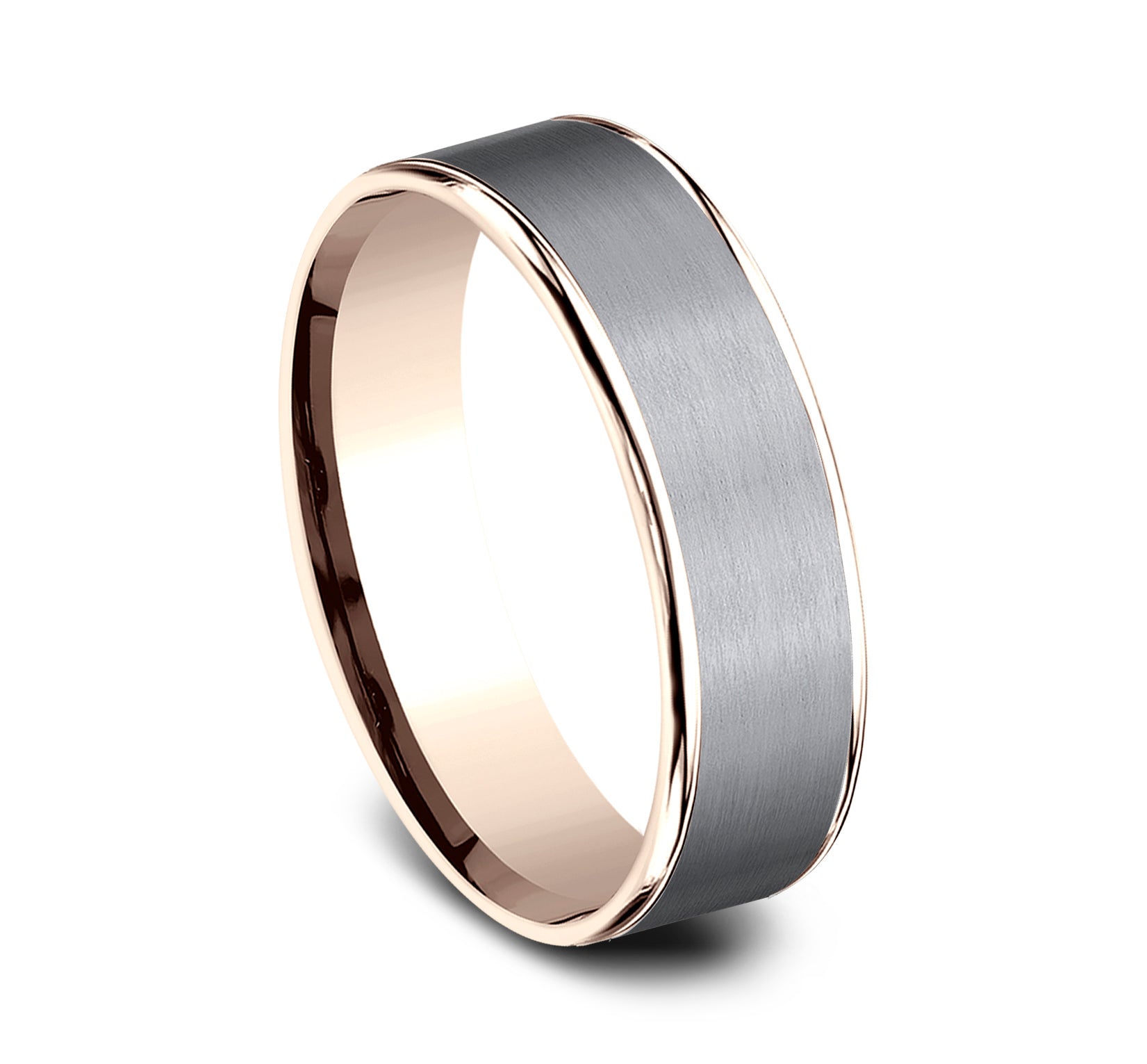 THE REMBRANDT 6.5mm, Comfort fit, 14K Rose Gold and Grey Tantalum, Satin center, polished thin edges