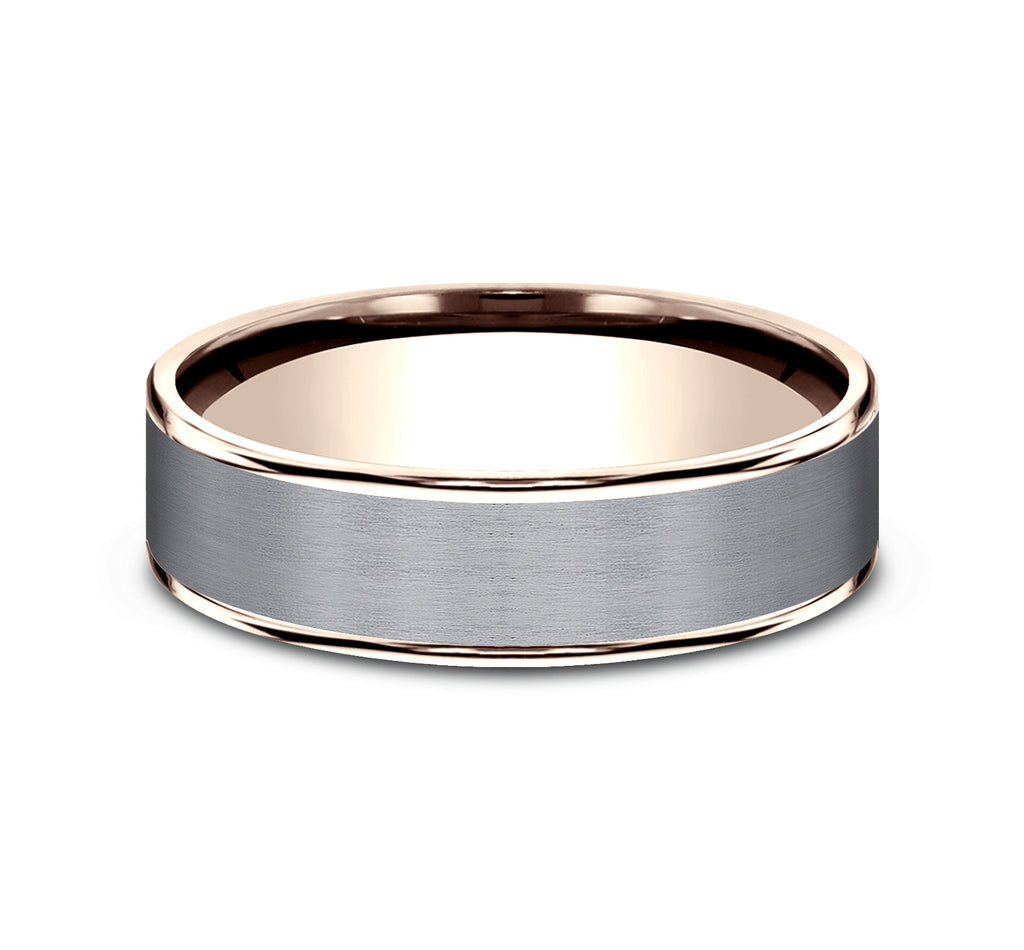 THE REMBRANDT 6.5mm, Comfort fit, 14K Rose Gold and Grey Tantalum, Satin center, polished thin edges