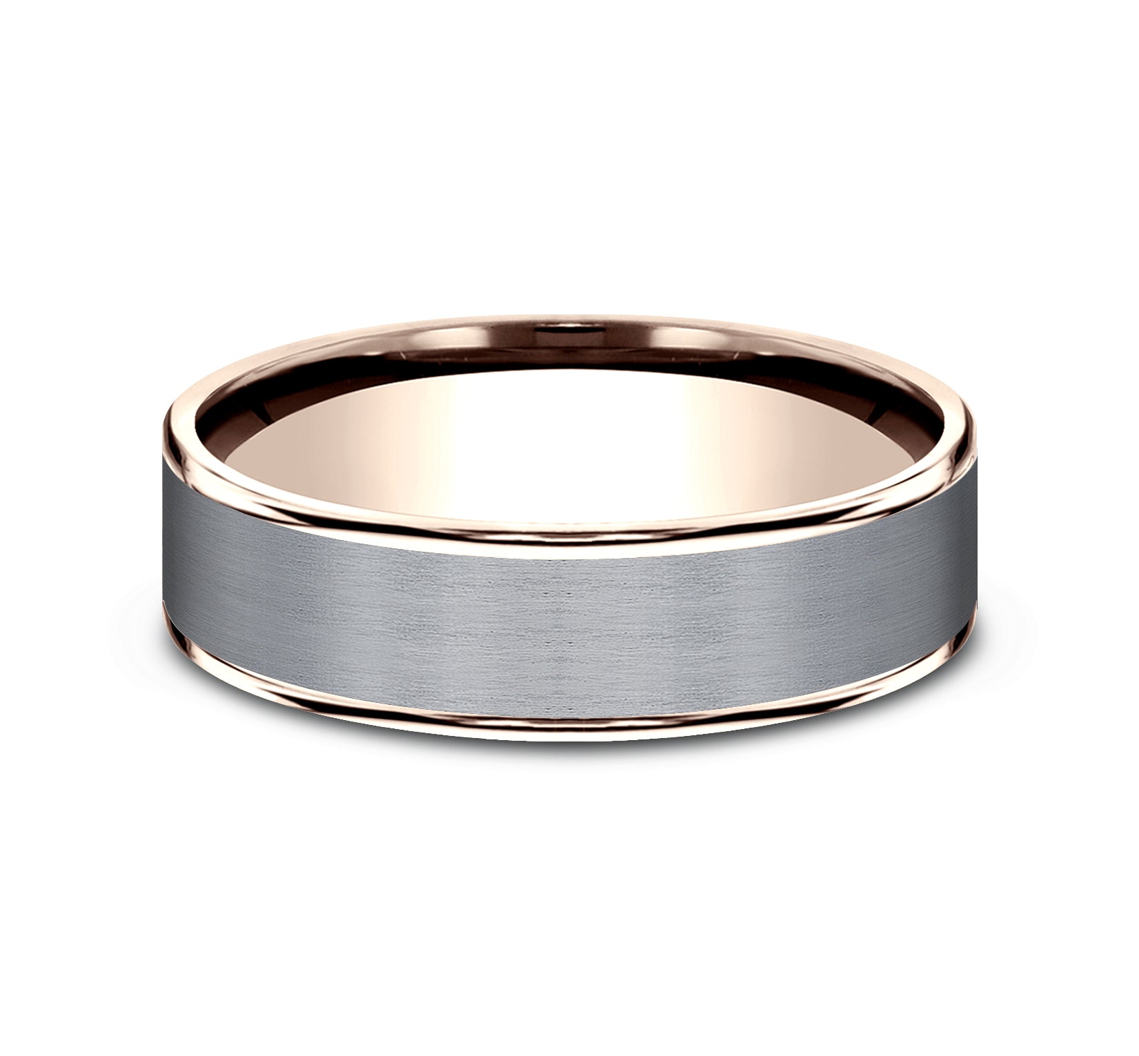 THE REMBRANDT 6.5mm, Comfort fit, 14K Rose Gold and Grey Tantalum, Satin center, polished thin edges