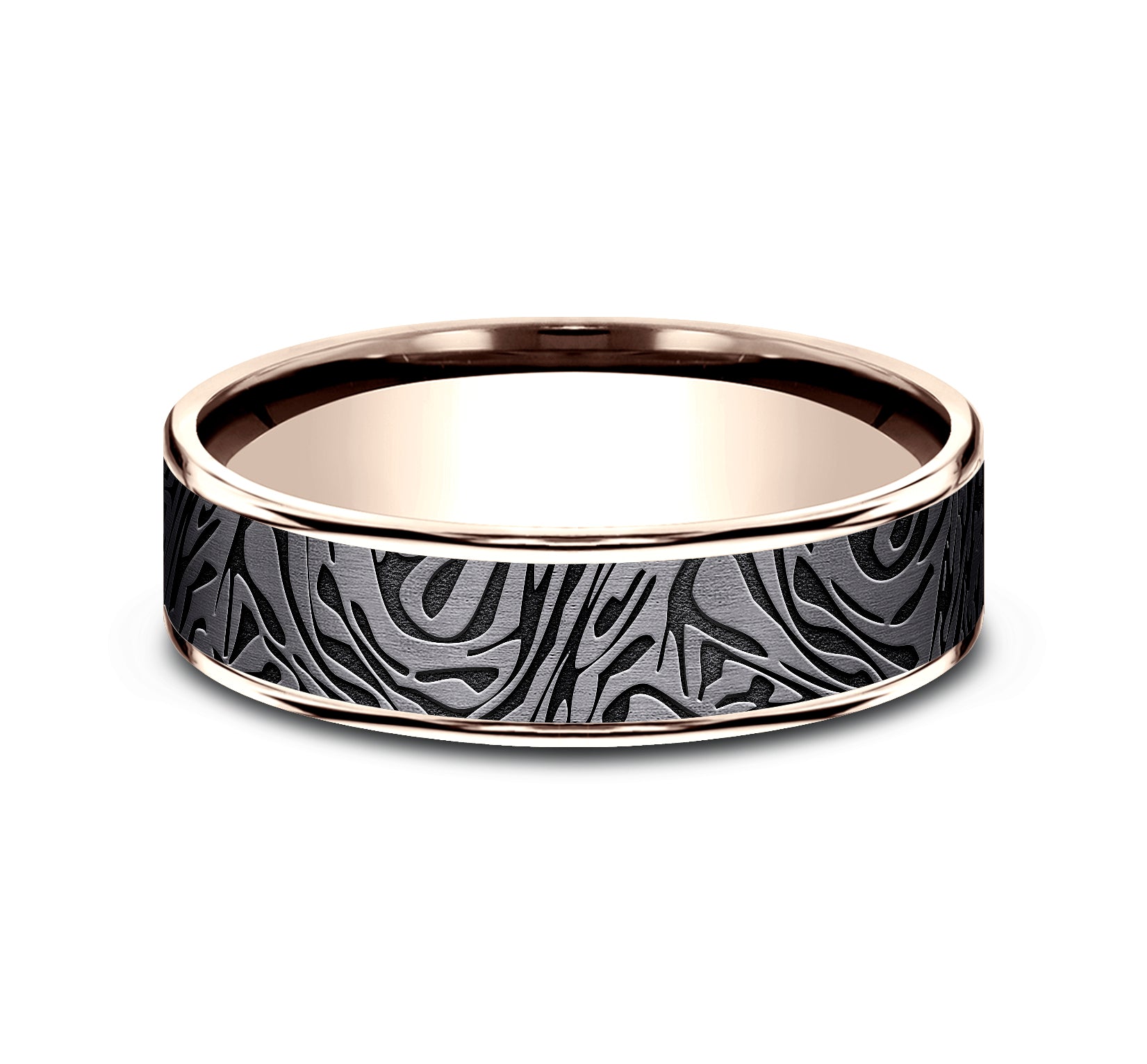 THE DYNASTY 6.5mm, Comfort fit, 14K Rose Gold and Darkened Tantalum, Faux mokume pattern, polished thin edges