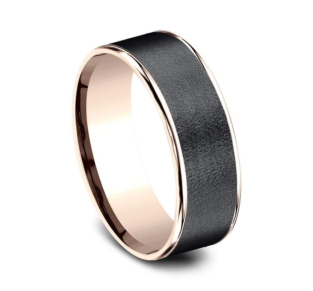 THE SERGEANT 7.5mm, Comfort fit, 14K Rose Gold and Darkened Tantalum, Wire brush finish, polished thin edges