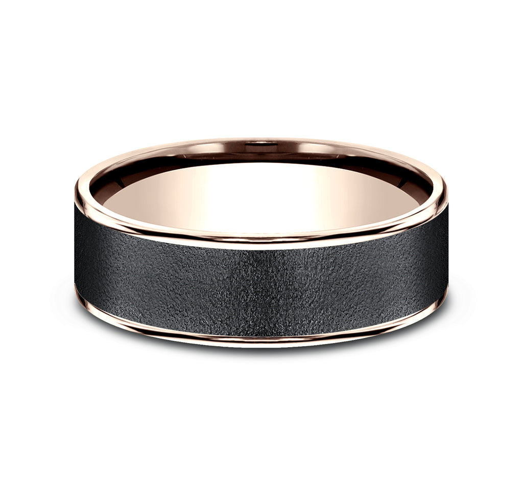 THE SERGEANT 7.5mm, Comfort fit, 14K Rose Gold and Darkened Tantalum, Wire brush finish, polished thin edges