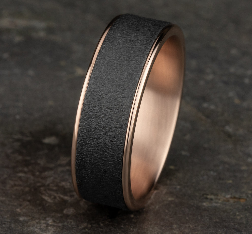 THE SERGEANT 7.5mm, Comfort fit, 14K Rose Gold and Darkened Tantalum, Wire brush finish, polished thin edges