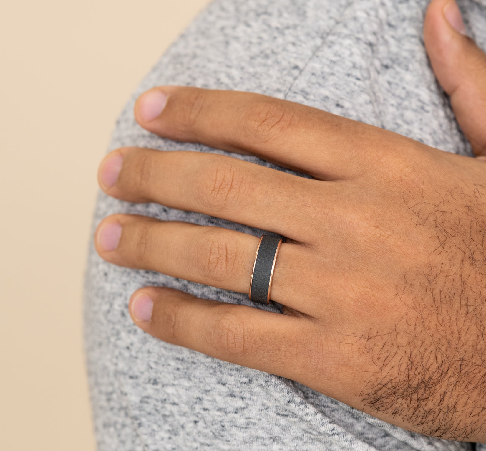 THE SERGEANT 7.5mm, Comfort fit, 14K Rose Gold and Darkened Tantalum, Wire brush finish, polished thin edges