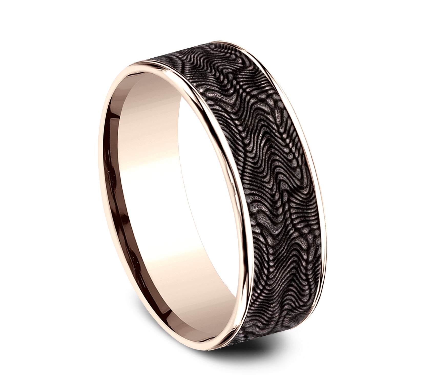 THE PYTHON 7.5mm, Comfort fit, 14K Rose Gold and Grey Tantalum, Snakeskin patterned center, polished thin edges