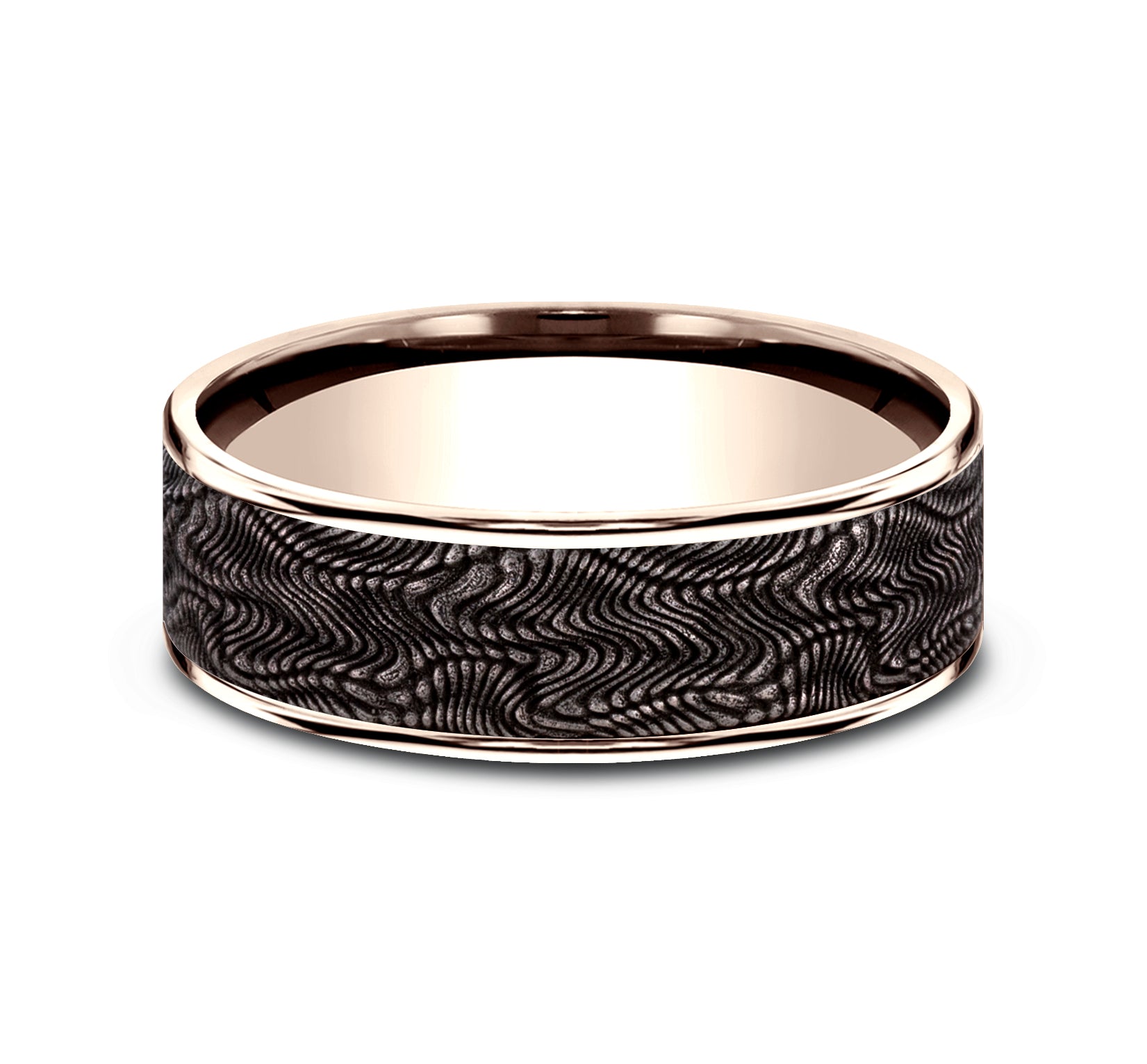 THE PYTHON 7.5mm, Comfort fit, 14K Rose Gold and Grey Tantalum, Snakeskin patterned center, polished thin edges