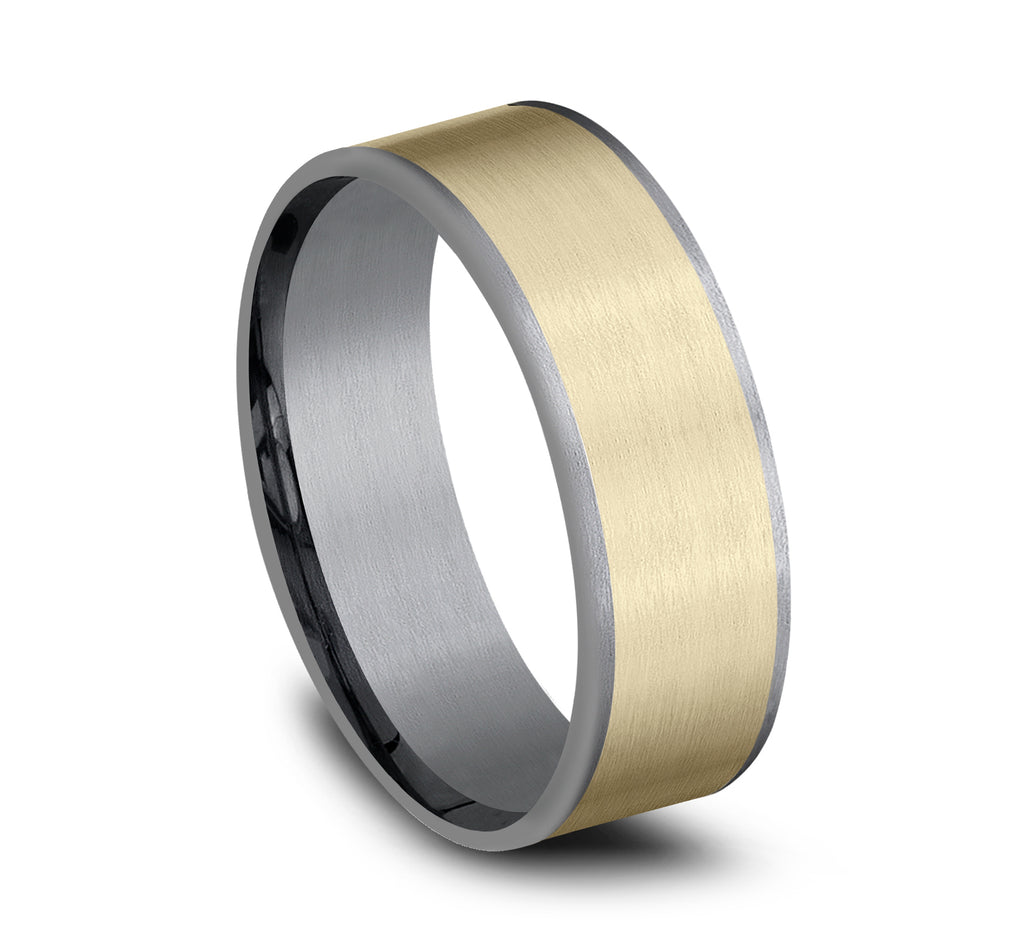 THE REMBRANDT 7.5mm, Comfort fit, Grey Tantalum and 14K Yellow Gold, Satin center, thin edges
