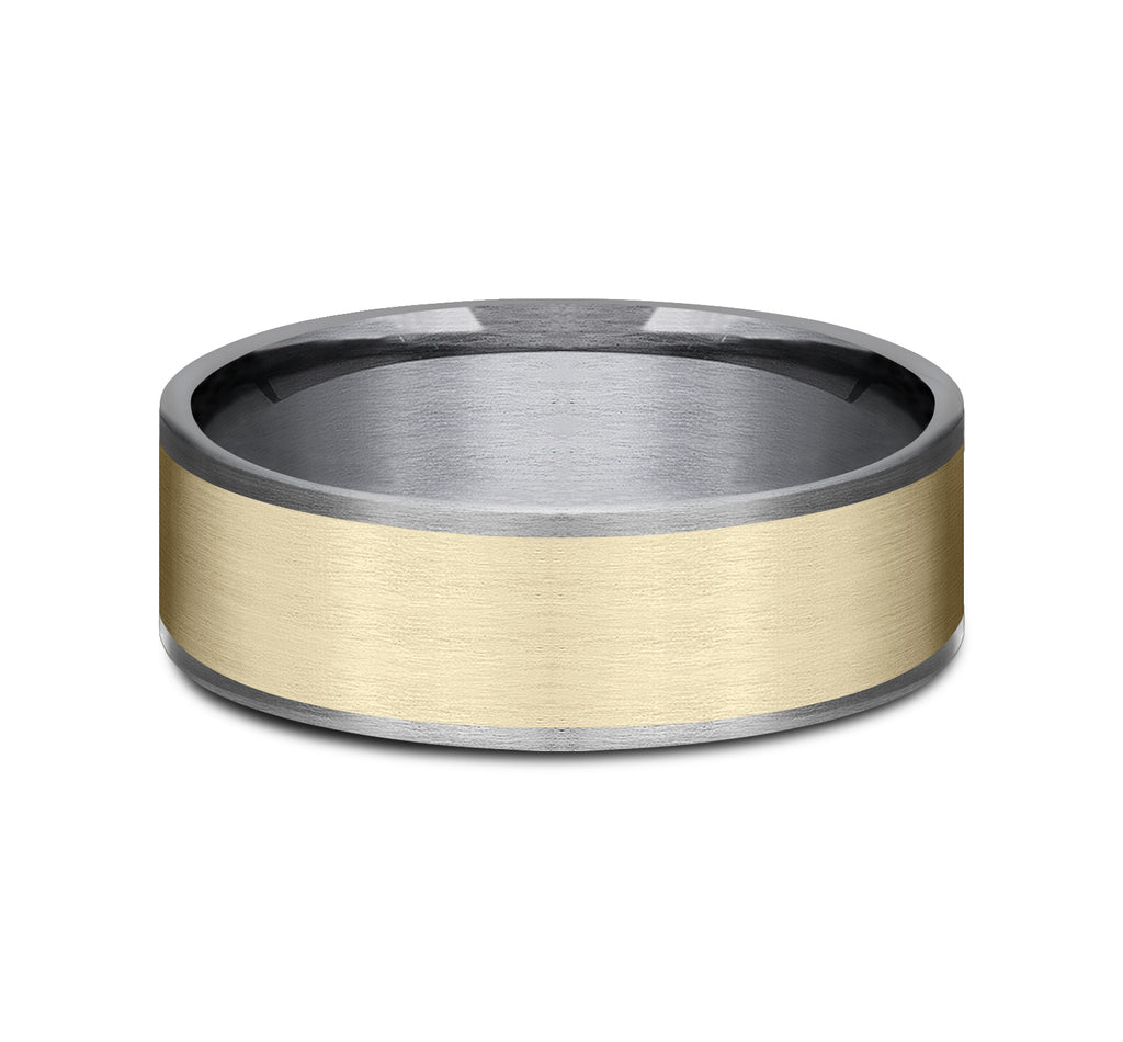 THE REMBRANDT 7.5mm, Comfort fit, Grey Tantalum and 14K Yellow Gold, Satin center, thin edges