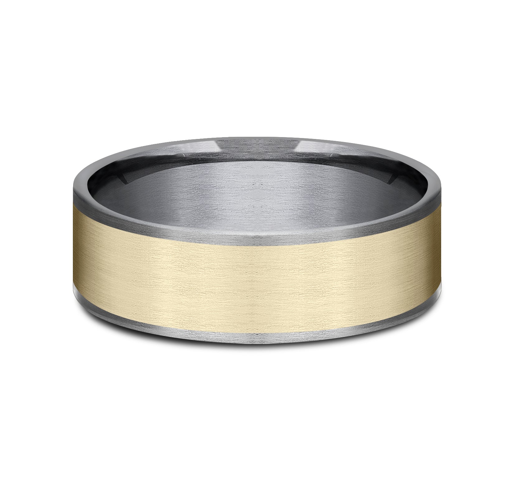 THE REMBRANDT 7.5mm, Comfort fit, Grey Tantalum and 14K Yellow Gold, Satin center, thin edges