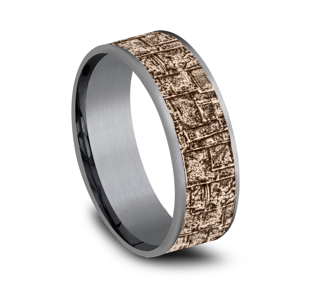 THE GROVE 7.5mm, Comfort fit, Grey Tantalum and 14K Rose Gold, Bamboo pattern, thin edges