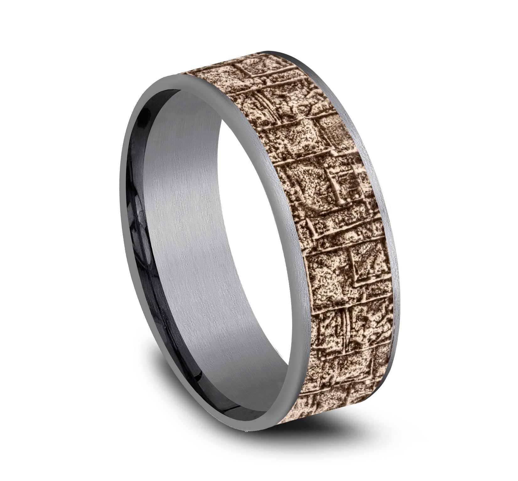 THE GROVE 7.5mm, Comfort fit, Grey Tantalum and 14K Rose Gold, Bamboo pattern, thin edges