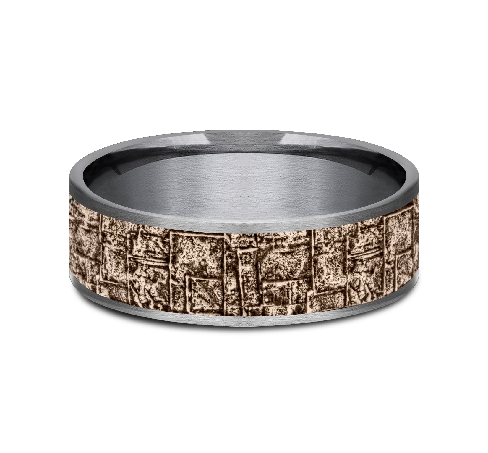 THE GROVE 7.5mm, Comfort fit, Grey Tantalum and 14K Rose Gold, Bamboo pattern, thin edges