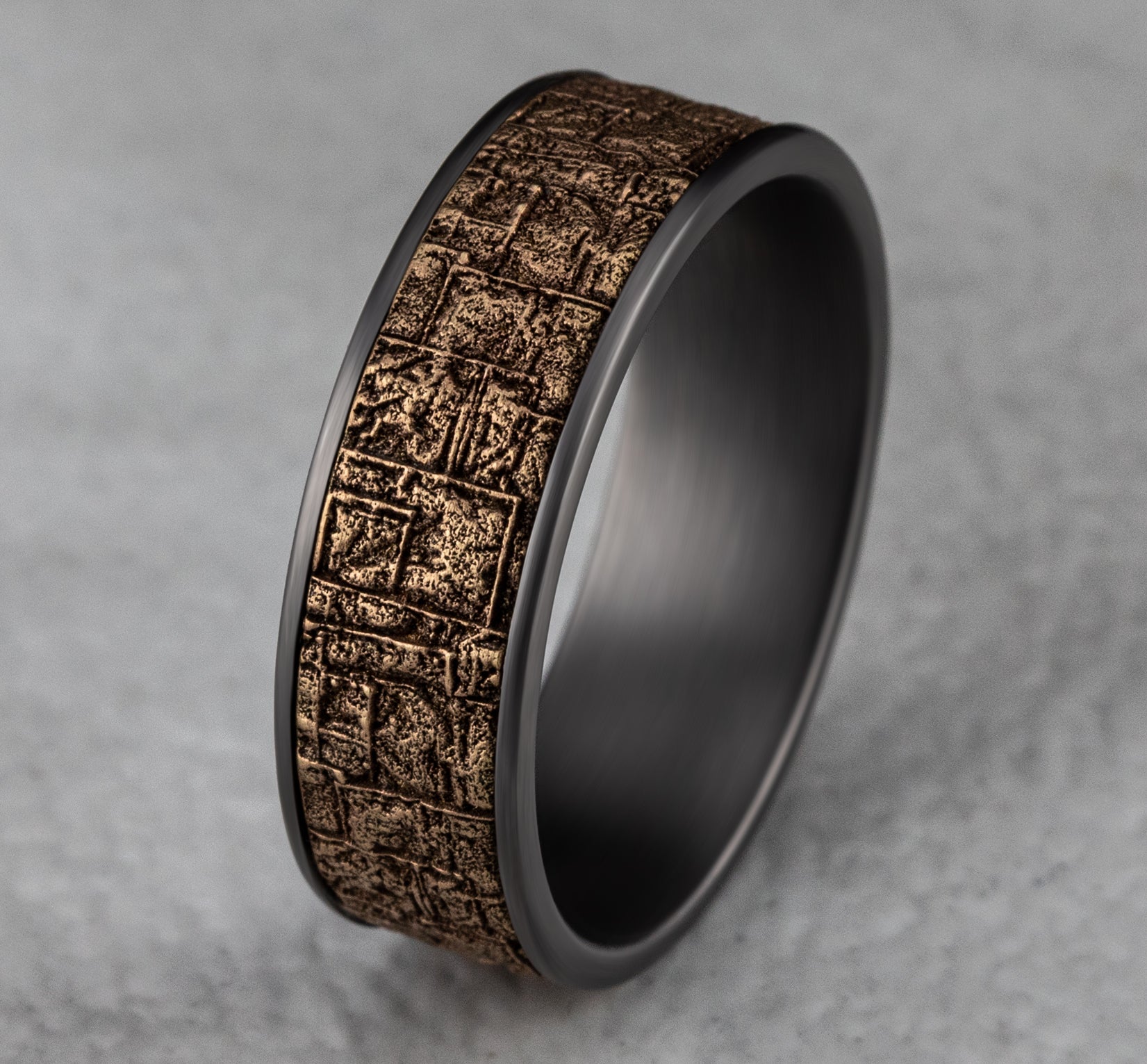 THE GROVE 7.5mm, Comfort fit, Grey Tantalum and 14K Rose Gold, Bamboo pattern, thin edges