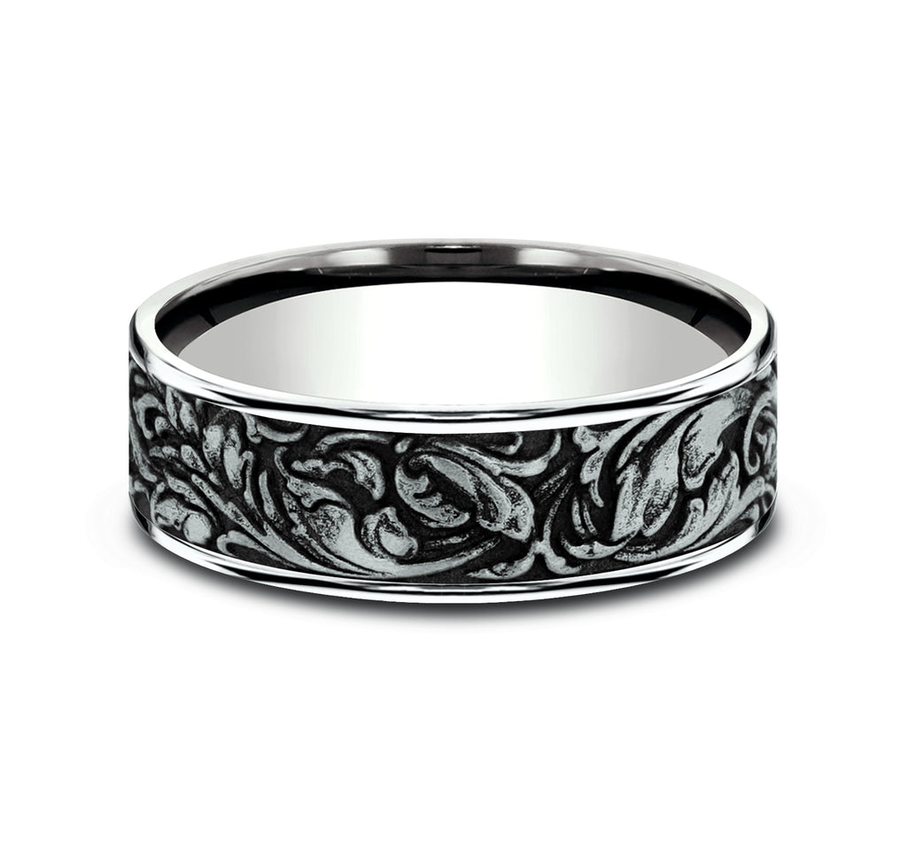 THE VINEYARD 7.5mm, Comfort fit, 14K White Gold, Vine pattern