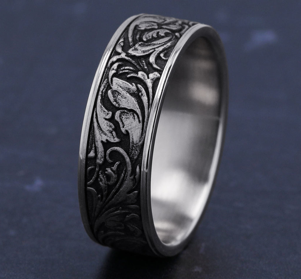 THE VINEYARD 7.5mm, Comfort fit, 14K White Gold, Vine pattern