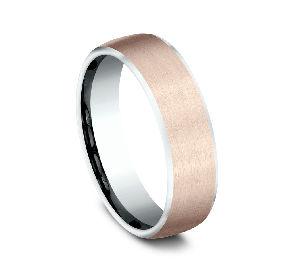THE REALM 6.5mm, European comfort fit, 14K White and Rose Gold, Satin finish, contrasting edges