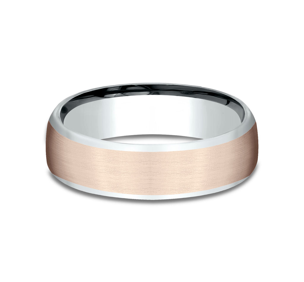 THE REALM 6.5mm, European comfort fit, 14K White and Rose Gold, Satin finish, contrasting edges