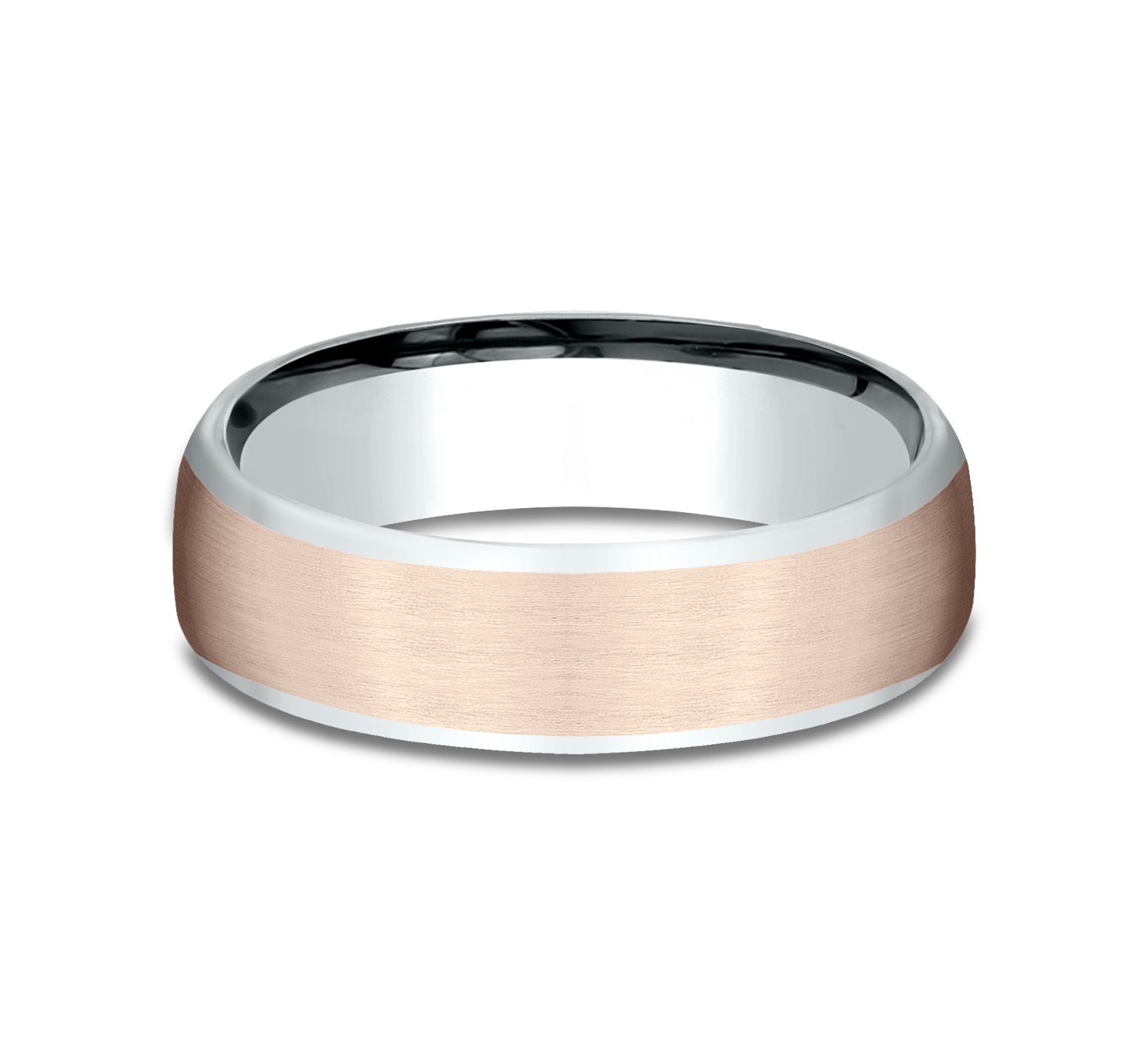 THE REALM 6.5mm, European comfort fit, 14K White and Rose Gold, Satin finish, contrasting edges