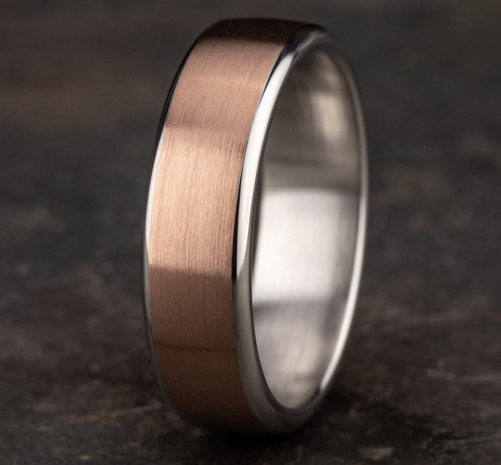 THE REALM 6.5mm, European comfort fit, 14K White and Rose Gold, Satin finish, contrasting edges