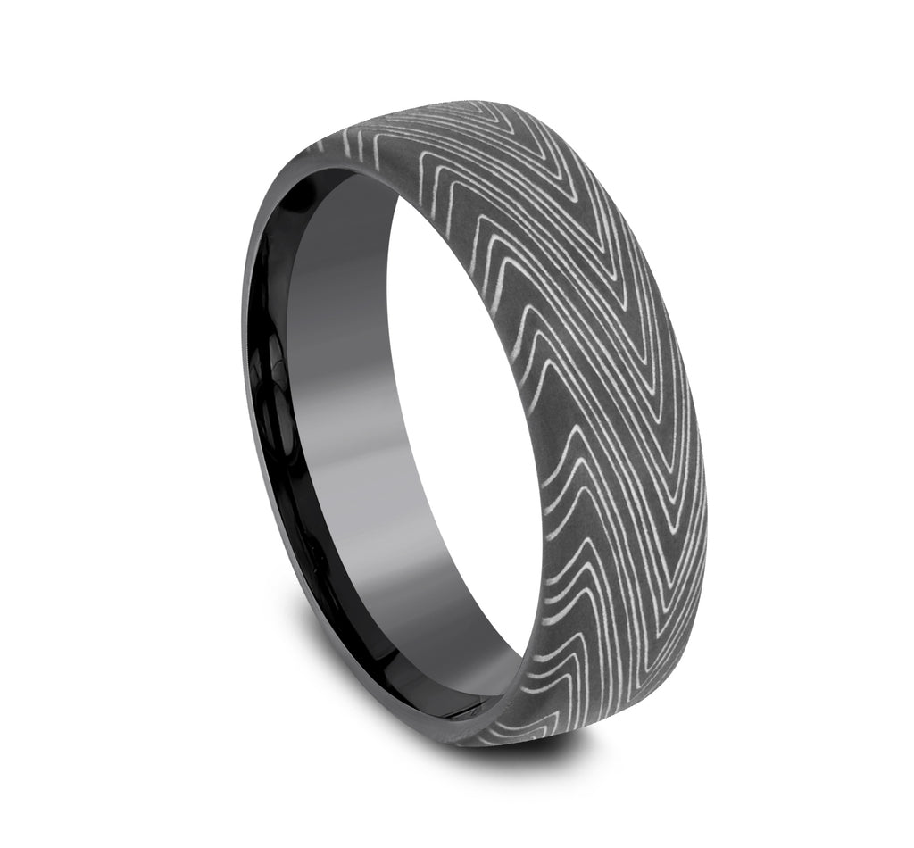 THE HERRINGBONE 6.5mm, European comfort fit, Darkened Tantalum, Unique Tamascus design