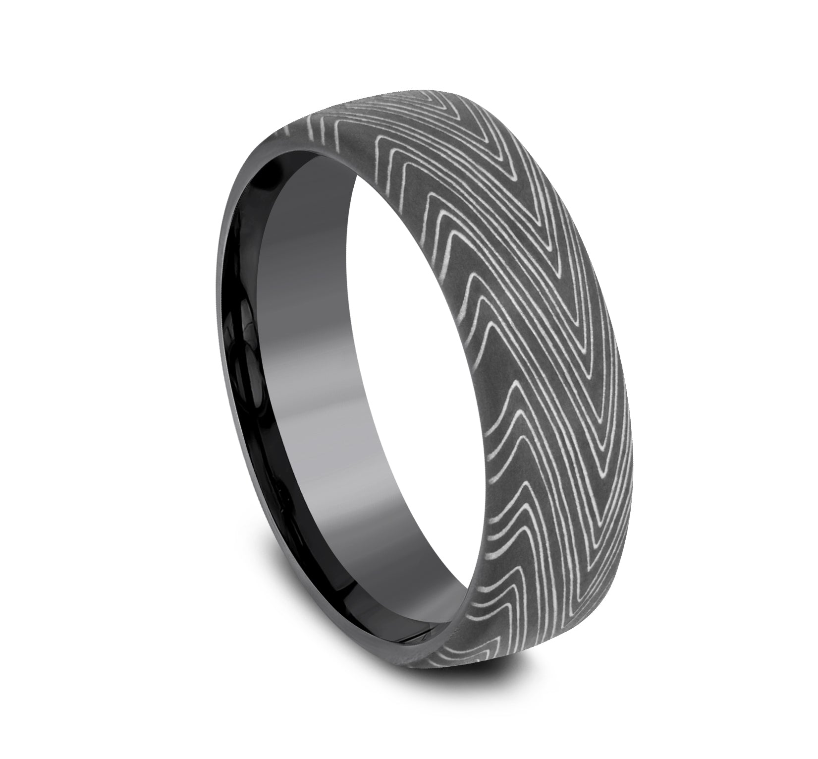 THE HERRINGBONE 6.5mm, European comfort fit, Darkened Tantalum, Unique Tamascus design