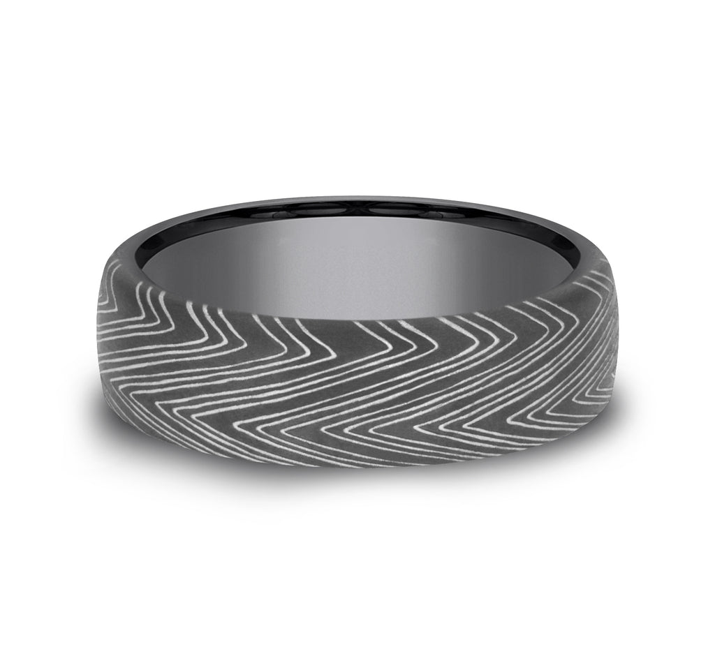 THE HERRINGBONE 6.5mm, European comfort fit, Darkened Tantalum, Unique Tamascus design