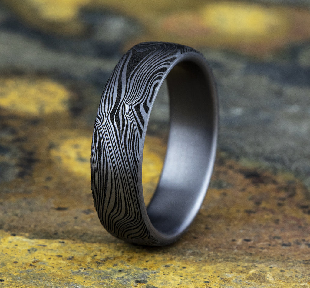 THE MARBLE 6.5mm, European comfort fit, Grey Tantalum, Unique Tamascus design