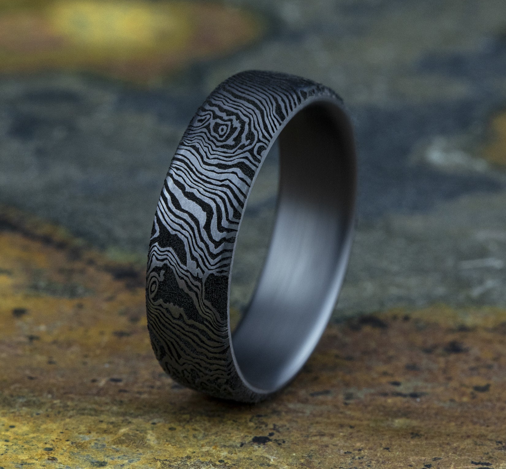 THE TORSION 6.5mm, European comfort fit, Grey Tantalum, Unique Tamascus design