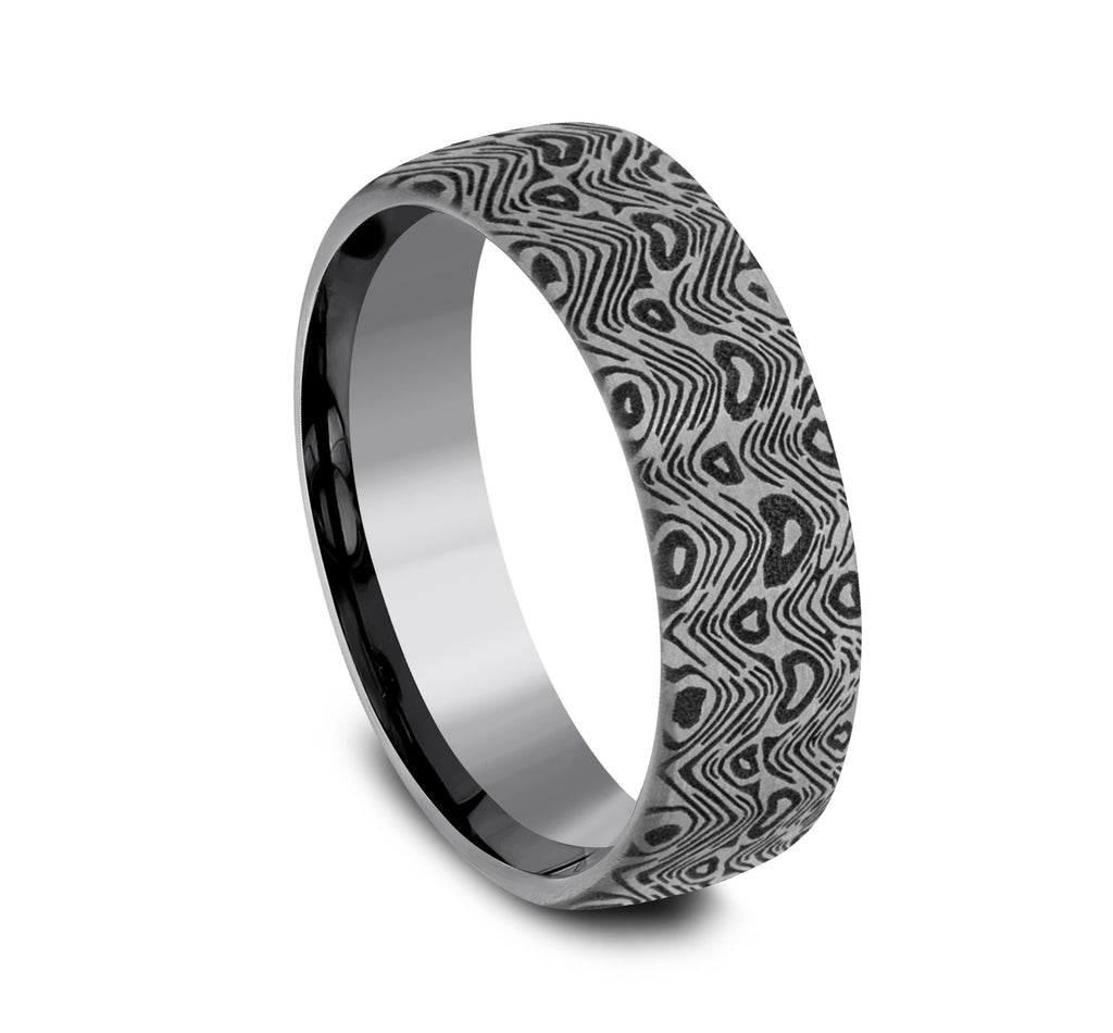 THE WAVE 6.5mm, European comfort fit, Grey Tantalum, Unique Tamascus design