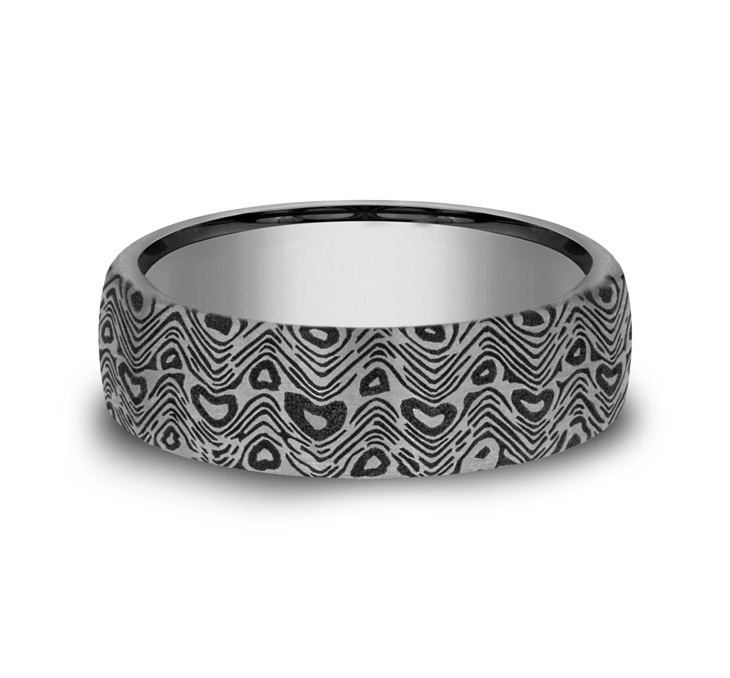 THE WAVE 6.5mm, European comfort fit, Grey Tantalum, Unique Tamascus design