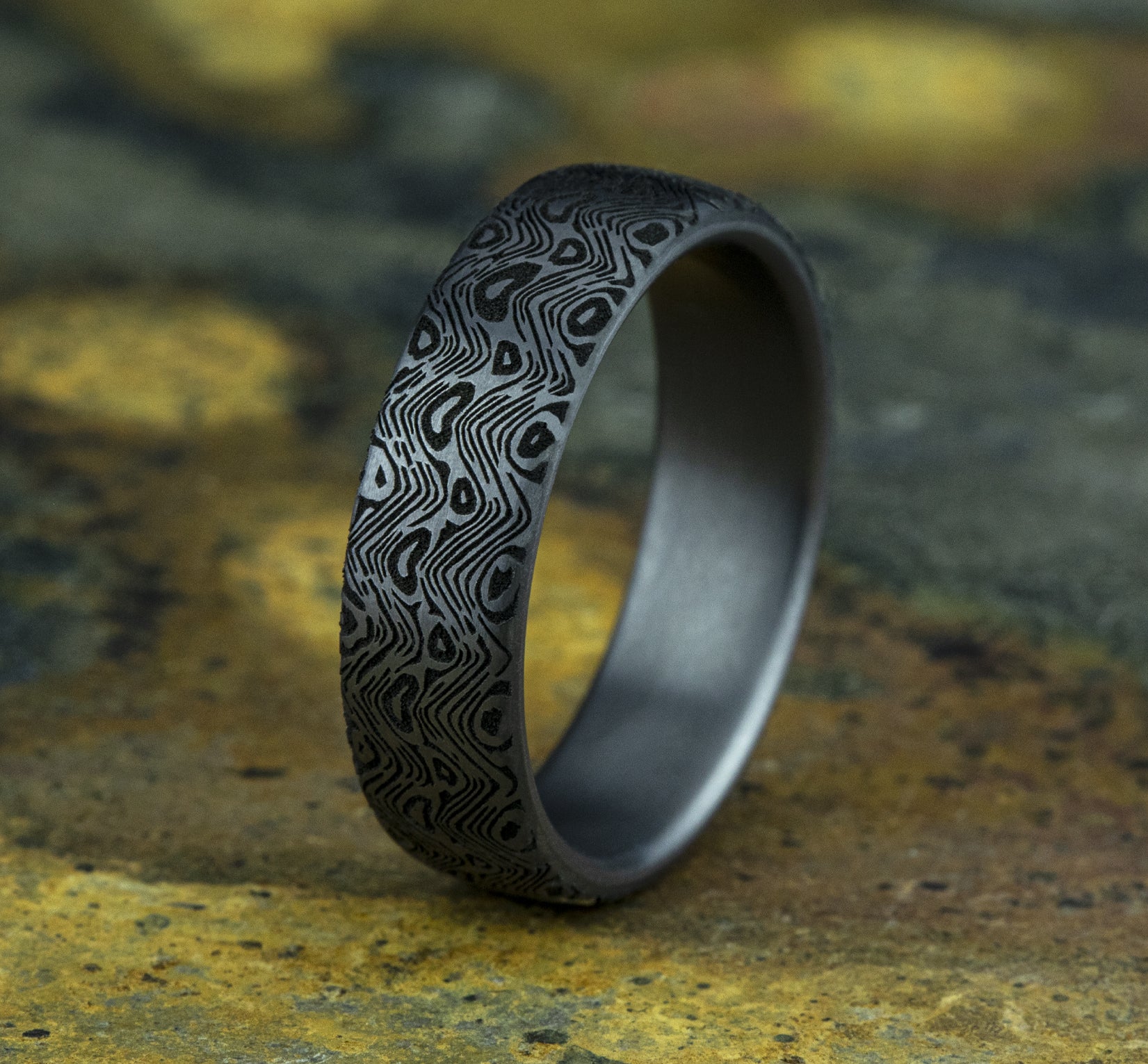 THE WAVE 6.5mm, European comfort fit, Grey Tantalum, Unique Tamascus design