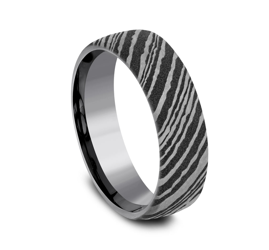 THE WOOD GRAIN 6.5mm, European comfort fit, Grey Tantalum, Unique Tamascus design