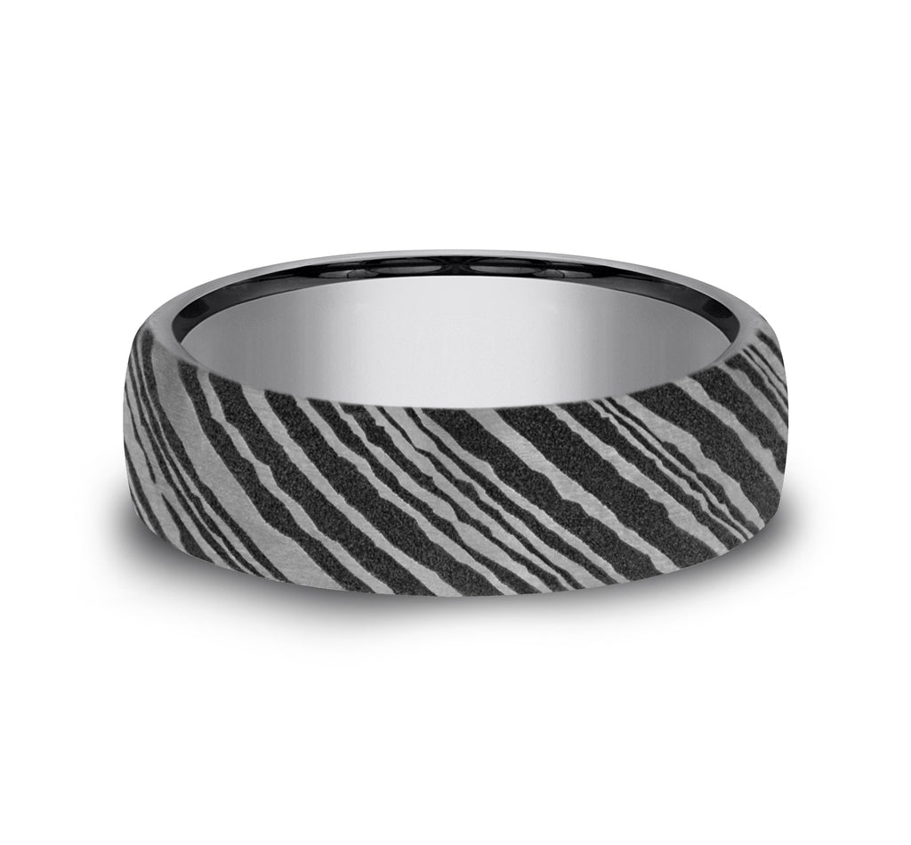 THE WOOD GRAIN 6.5mm, European comfort fit, Grey Tantalum, Unique Tamascus design