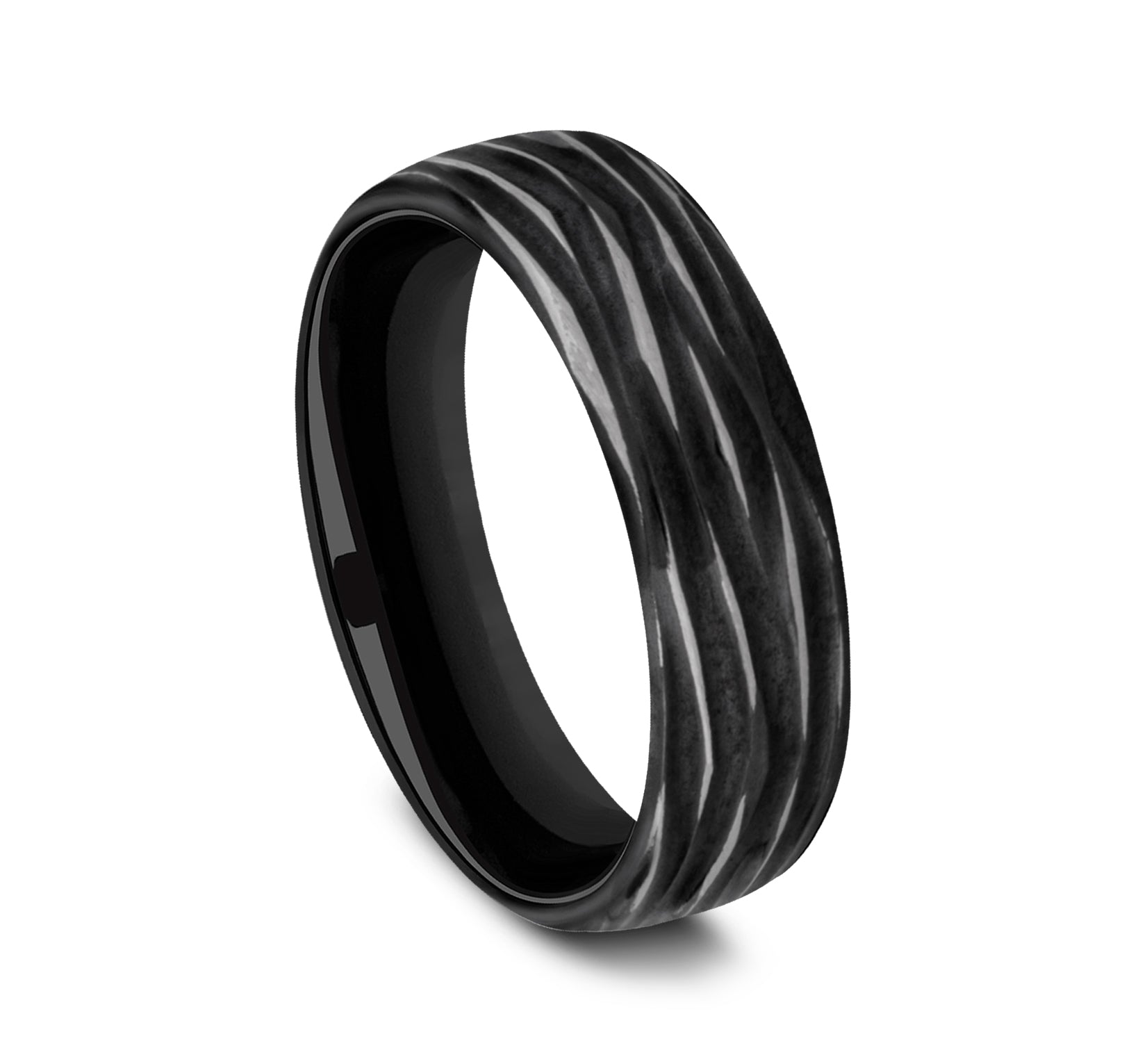 THE DRYAD 6.5mm, European comfort fit, Black Titanium, Horizontal bark pattern