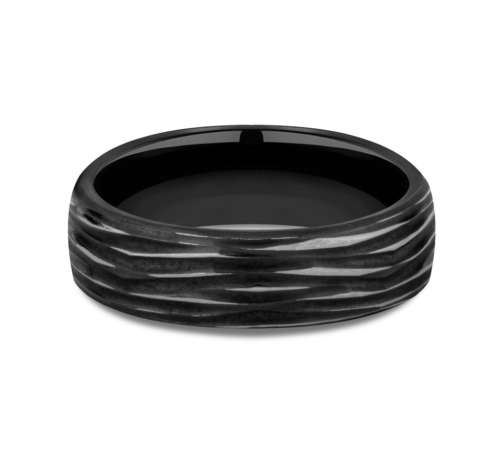 THE DRYAD 6.5mm, European comfort fit, Black Titanium, Horizontal bark pattern