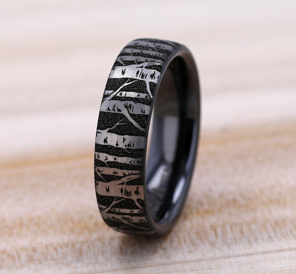 THE BIRCH 6.5mm, European comfort fit, Grey/Black Titanium, Birch tree pattern